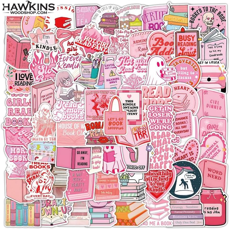 Flat lay of assorted bookish and aesthetic stickers on a journal