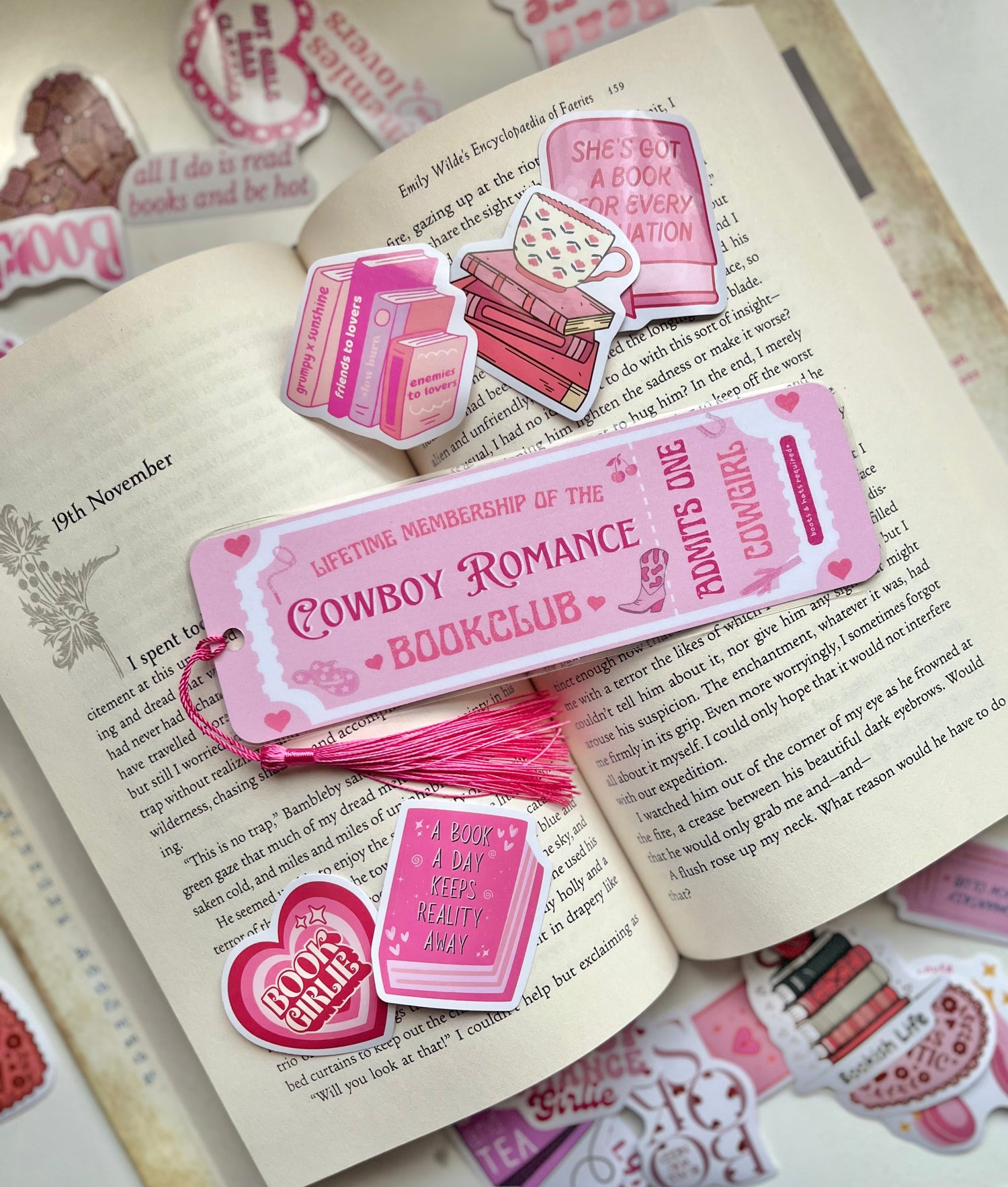 Assorted bookish bookmarks in various designs and colors