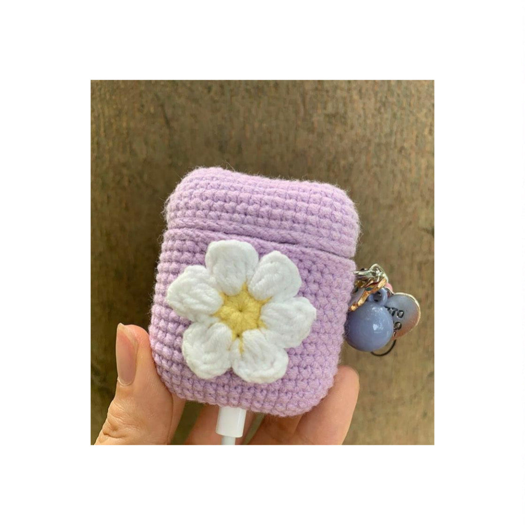 Crochet AirPods case in soft yarn with secure button flap