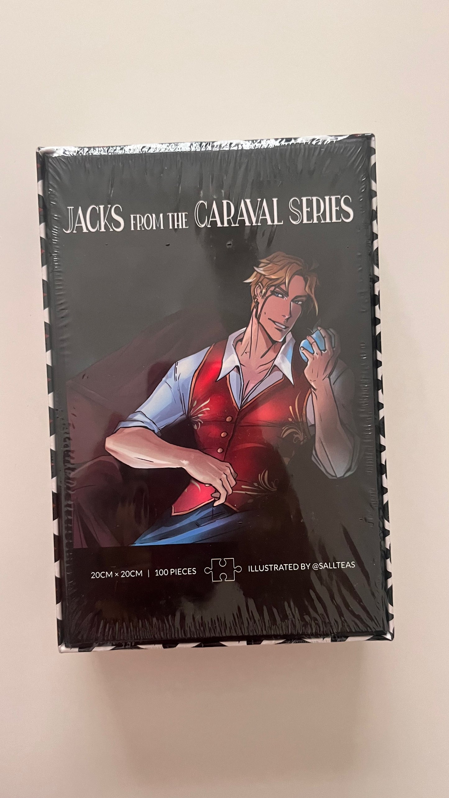 Packaged product with illustration of a character and text 'JACKS from the CARAVAL SERIES' on a beige background