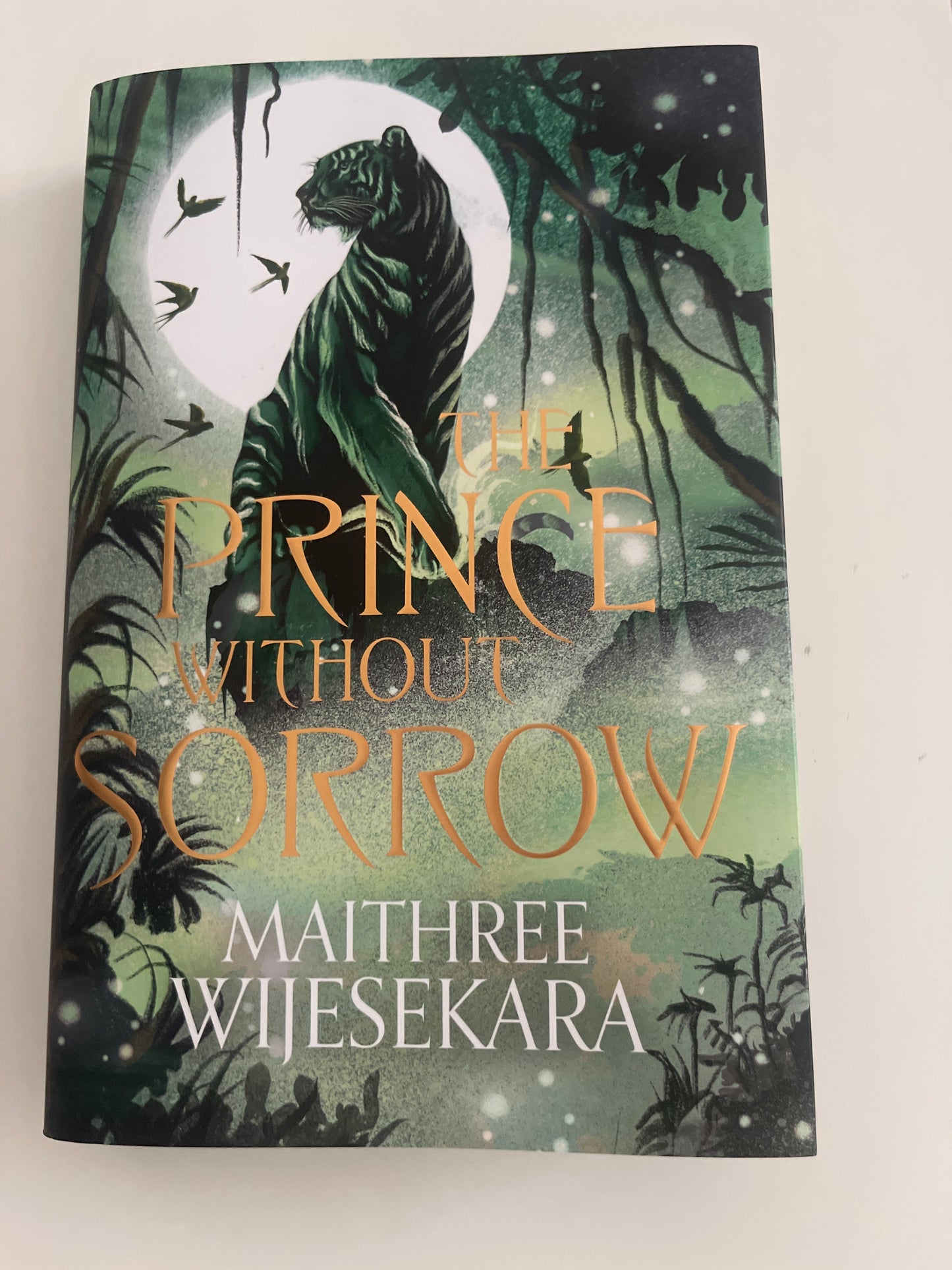 Book cover of 'The Rice Without Sorrow' with a tiger and moon illustration on a white background