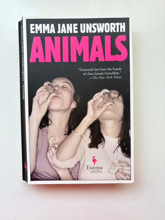 Book cover of 'Animals' by Emma Jane Unsworth with two people blowing bubbles.