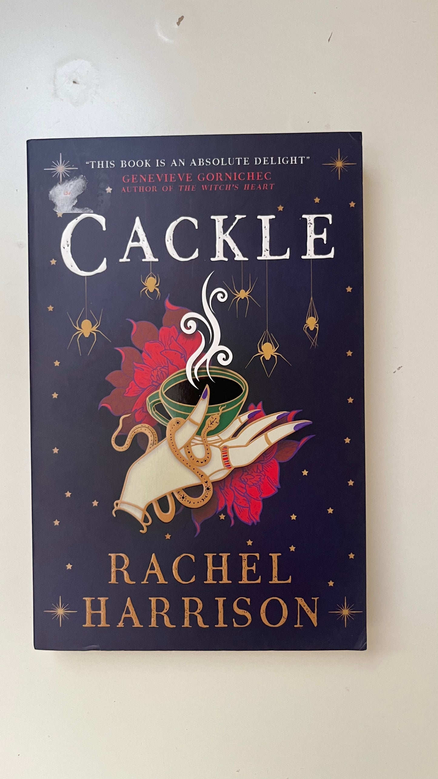 Paperback edition of Cackle by Rachel Harrison featuring a bold, illustrated cover with witchy motifs and a touch of dark whimsy.

