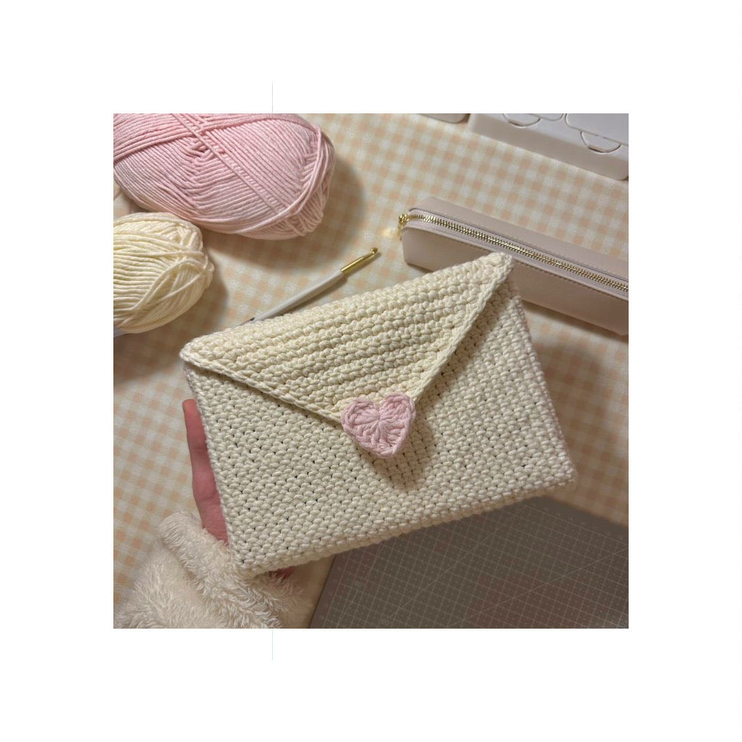 Handmade crochet book sleeve in soft yarn with cozy texture