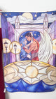 Stylized illustration of an angel holding a child against a celestial background.