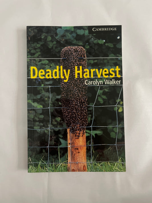 Cover of Deadly Harvest with ominous tones and detective imagery.