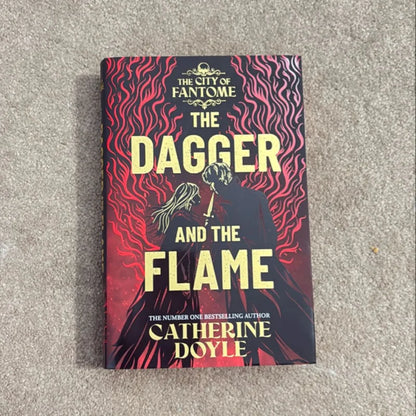 Book titled 'The Dagger and the Flame' by Catherine Doyle on a textured surface