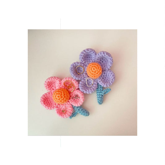 Handmade crochet strawberry keychain with green stem