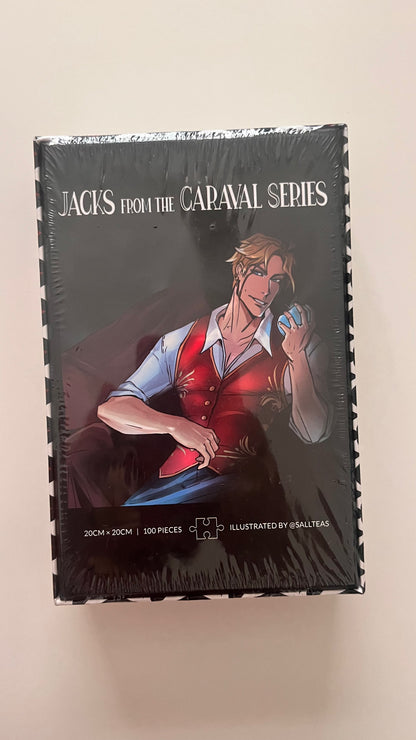 Packaged product with illustration of a character and text 'JACKS from the CARAVAL SERIES' on a beige background