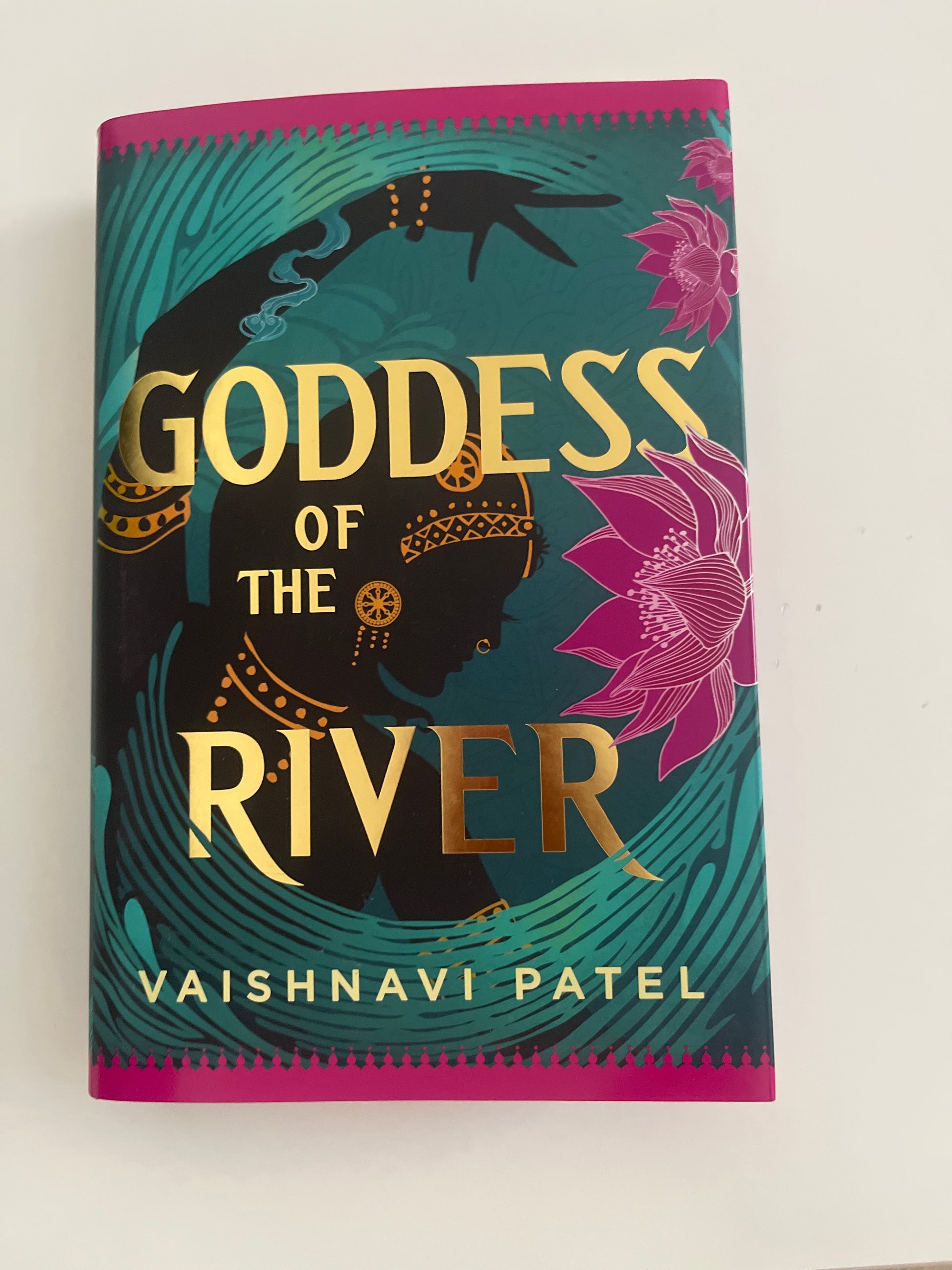 Book cover of 'Goddess of the River' by Vaishnavi Patel with decorative design elements.