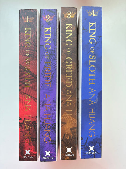 Four books titled 'King of Wrath', 'King of Pride', 'King of Greed', and 'King of Sloth' by Ana Huang on a white background.