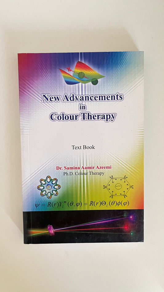 Paperback edition of New Advancements in Color Therapy by Khawaja Shamsuddin Azeemi with a vibrant, futuristic design reflecting light energy.

