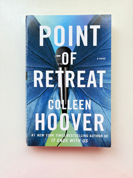 Book cover of 'Point of Retreat' by Colleen Hoover with a blue butterfly design on a white background