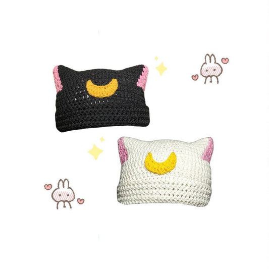  Handmade crochet beanie inspired by Sailor Moon with crescent moon details
