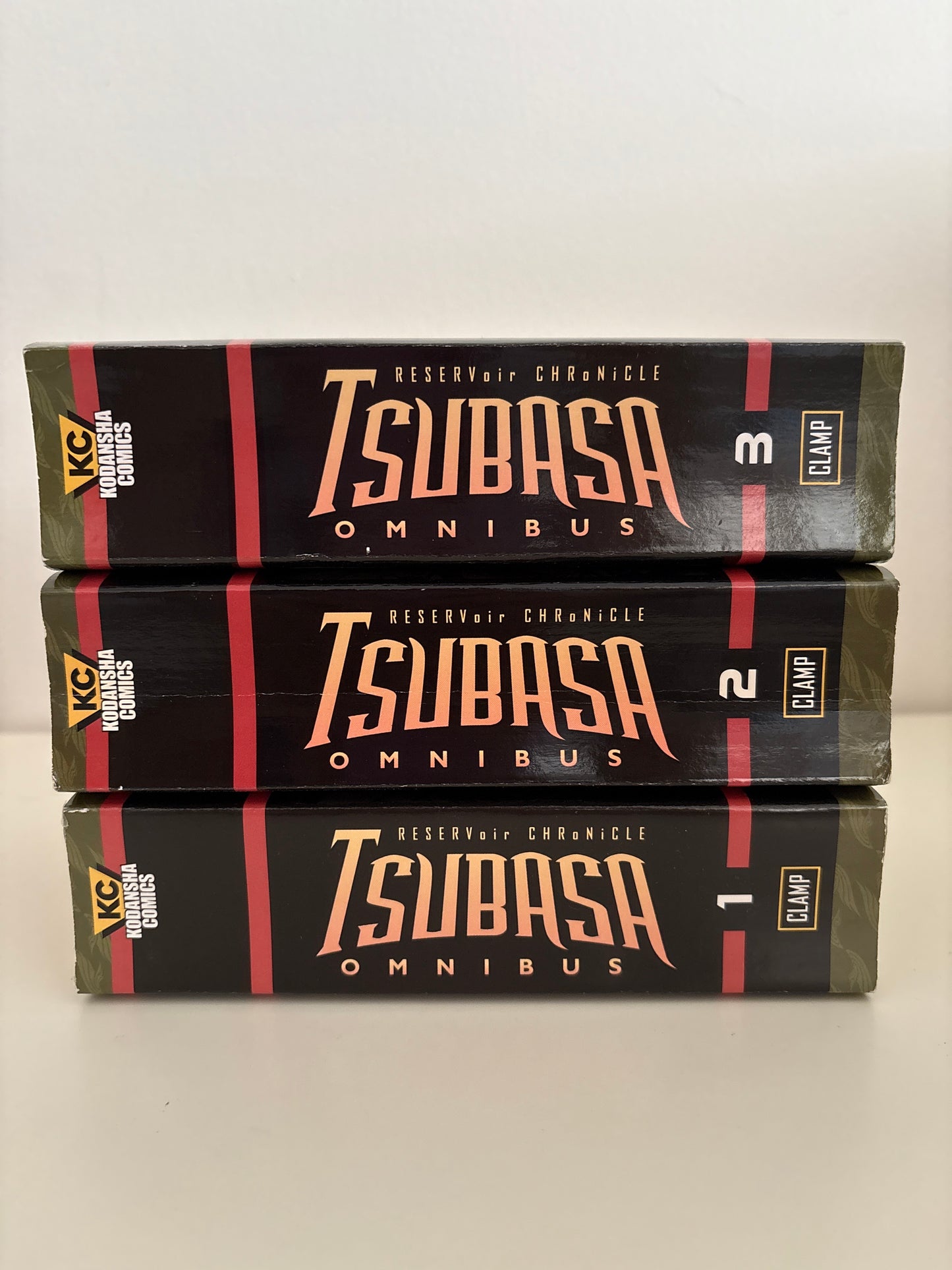 Three packages of Tsubasa Omnibus books on a white background