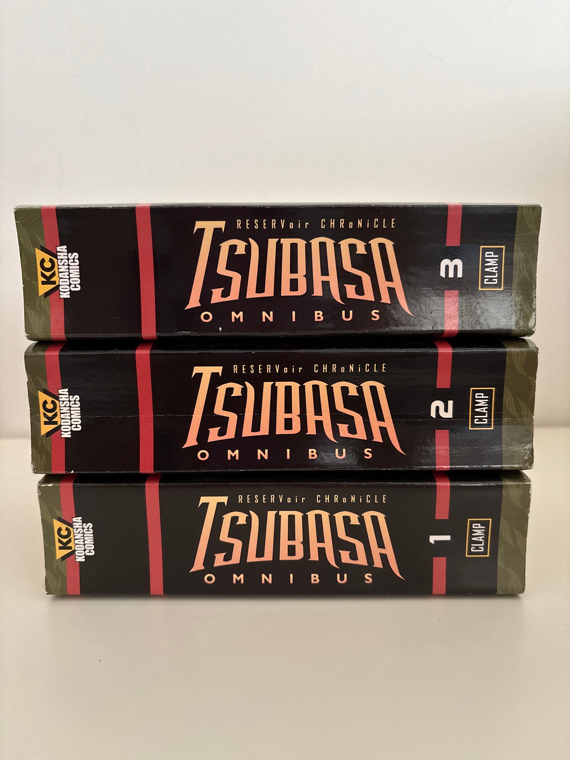 Three packages of Tsubasa Omnibus books on a white background
