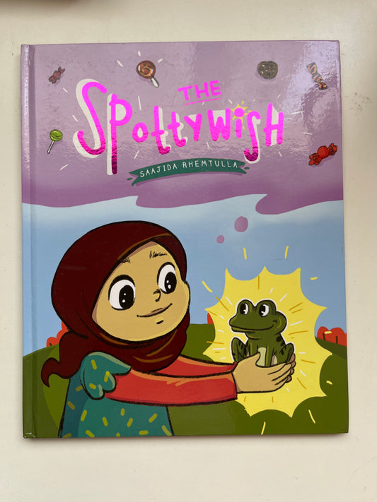 Book cover of The Spottywish, with bright, quirky illustrations and playful design.
